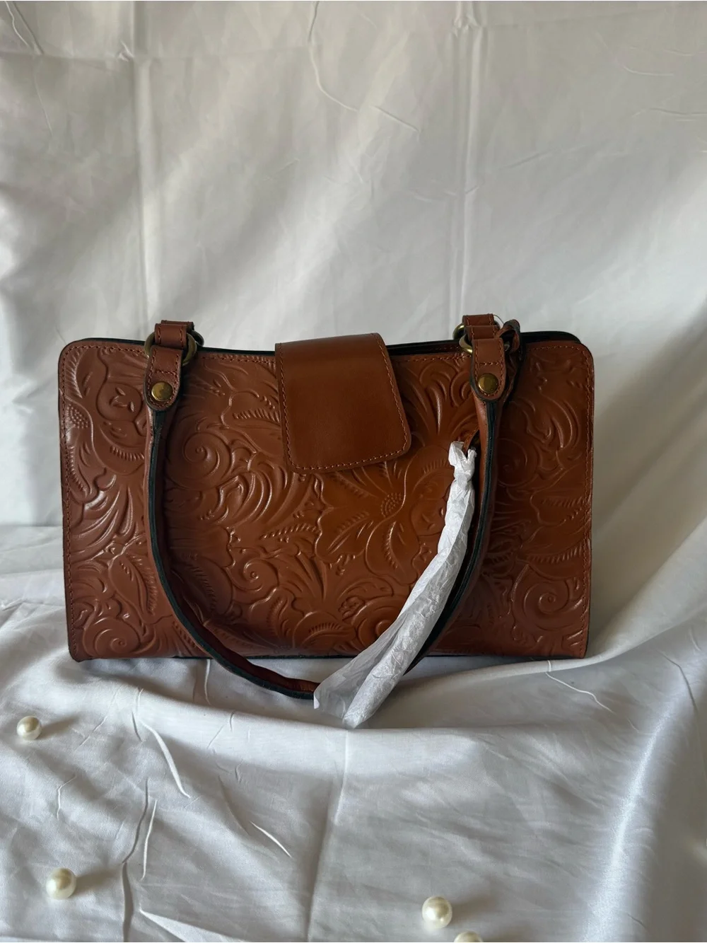 Patricia Nash Brown Embossed Leather Shoulder Bag